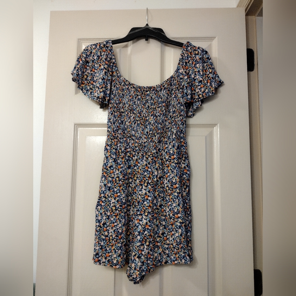 Lily Rose Floral Print Romper with Short Sleeves